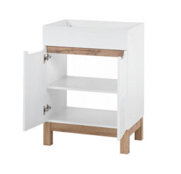 Impact Furniture Freestanding Vanity Unit Bathroom 600mm Floor Standing Sink Cabinet White Gloss Oak Effect Bali - thumbnail 6