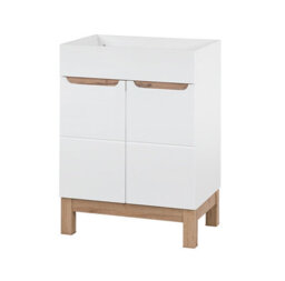 Impact Furniture Freestanding Vanity Unit Bathroom 600mm Floor Standing Sink Cabinet White Gloss Oak Effect Bali - thumbnail 4