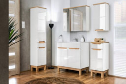 Impact Furniture Freestanding Vanity Unit Bathroom 600mm Floor Standing Sink Cabinet White Gloss Oak Effect Bali - thumbnail 3