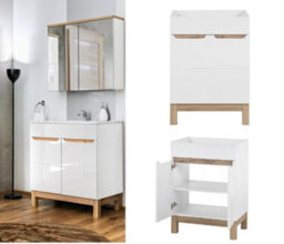 Impact Furniture Freestanding Vanity Unit Bathroom 600mm Floor Standing Sink Cabinet White Gloss Oak Effect Bali