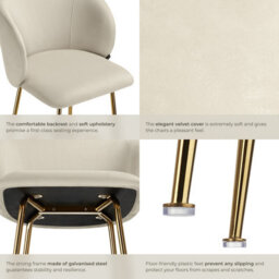 Tectake Bar Stool Luana - With Backrest, Velvet Look And Padded - Cream/gold, Set Of 6 - thumbnail 5