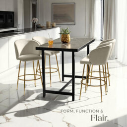 Tectake Bar Stool Luana - With Backrest, Velvet Look And Padded - Cream/gold, Set Of 6 - thumbnail 7