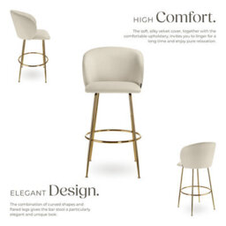 Tectake Bar Stool Luana - With Backrest, Velvet Look And Padded - Cream/gold, Set Of 6 - thumbnail 3