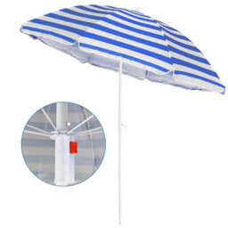 Blue & White Stripe 170Cm Tilting Garden, Patio & Beach Parasol Umbrella Uv Protection Sun Shade - thumbnail 9