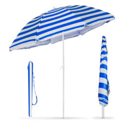 Blue & White Stripe 170Cm Tilting Garden, Patio & Beach Parasol Umbrella Uv Protection Sun Shade - thumbnail 6