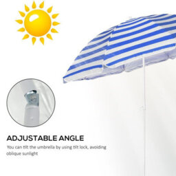 Blue & White Stripe 170Cm Tilting Garden, Patio & Beach Parasol Umbrella Uv Protection Sun Shade - thumbnail 3