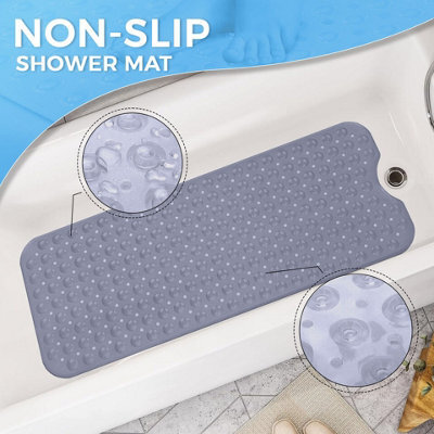 Ameha Shower Mat Non Slip 40X100Cm Bath Mat With Suction Cups Grip & Drain Holes Mats Grey Machine Washable - image 1