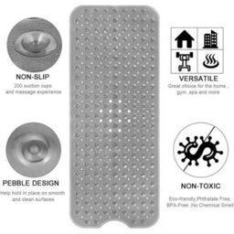 Ameha Shower Mat Non Slip 40X100Cm Bath Mat With Suction Cups Grip & Drain Holes Mats Grey Machine Washable - thumbnail 9