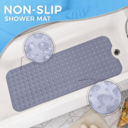 Ameha Shower Mat Non Slip 40X100Cm Bath Mat With Suction Cups Grip & Drain Holes Mats Grey Machine Washable - thumbnail 1