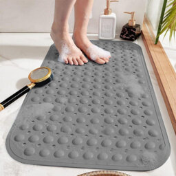 Ameha Shower Mat Non Slip 40X100Cm Bath Mat With Suction Cups Grip & Drain Holes Mats Grey Machine Washable - thumbnail 3