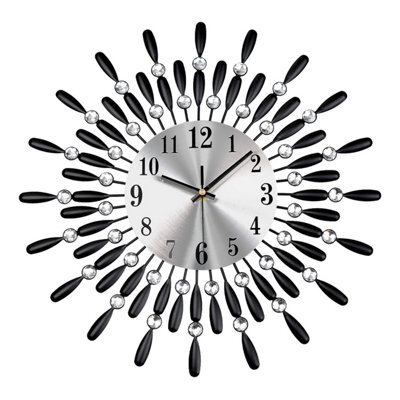 38Cm Diamante Beaded Crystals Quartz Jeweled Wall Clock Home Decor Living Room, Black - image 1