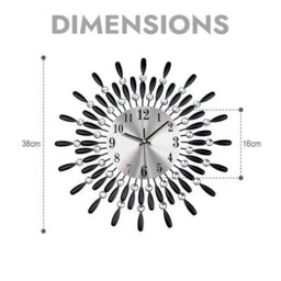 38Cm Diamante Beaded Crystals Quartz Jeweled Wall Clock Home Decor Living Room, Black - thumbnail 2