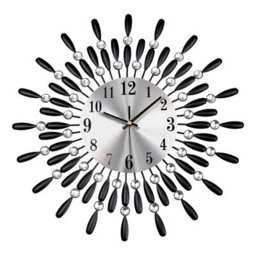 38Cm Diamante Beaded Crystals Quartz Jeweled Wall Clock Home Decor Living Room, Black - thumbnail 1