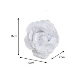 Melody Maison Set Of 3 White Velvet Glitter Rose Clip Christmas Decoration - 10Cm - thumbnail 7