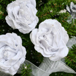 Melody Maison Set Of 3 White Velvet Glitter Rose Clip Christmas Decoration - 10Cm - thumbnail 4