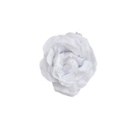 Melody Maison Set Of 3 White Velvet Glitter Rose Clip Christmas Decoration - 10Cm - thumbnail 6