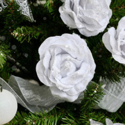 Melody Maison Set Of 3 White Velvet Glitter Rose Clip Christmas Decoration - 10Cm - thumbnail 5