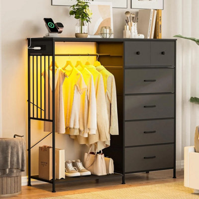 Black 6 Drawer Dresser With Hanging Rack For Bedroom - image 1
