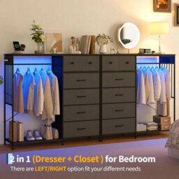 Black 6 Drawer Dresser With Hanging Rack For Bedroom - thumbnail 3
