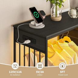 Black 6 Drawer Dresser With Hanging Rack For Bedroom - thumbnail 5