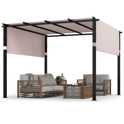 Gainoom Flat Top Pergola 305 X 305Cm Outdoor Grey Pergola W/ Retractable Canopy - image 1