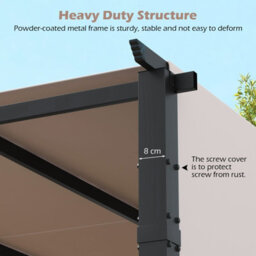 Gainoom Flat Top Pergola 305 X 305Cm Outdoor Grey Pergola W/ Retractable Canopy - thumbnail 9