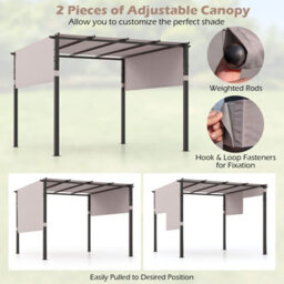 Gainoom Flat Top Pergola 305 X 305Cm Outdoor Grey Pergola W/ Retractable Canopy - thumbnail 8