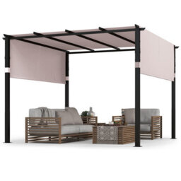 Gainoom Flat Top Pergola 305 X 305Cm Outdoor Grey Pergola W/ Retractable Canopy