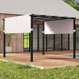 Gainoom Flat Top Pergola 305 X 305Cm Outdoor Grey Pergola W/ Retractable Canopy - thumbnail 5