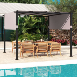 Gainoom Flat Top Pergola 305 X 305Cm Outdoor Grey Pergola W/ Retractable Canopy - thumbnail 4
