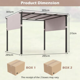 Gainoom Flat Top Pergola 305 X 305Cm Outdoor Grey Pergola W/ Retractable Canopy - thumbnail 2