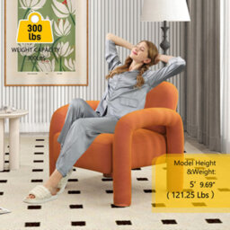 Seynar Orange Velvet Tufted Barrel Accent Chair, Upholstered Armchair For Living Room Or Bedroom - thumbnail 3