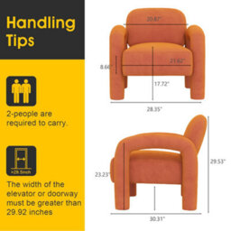 Seynar Orange Velvet Tufted Barrel Accent Chair, Upholstered Armchair For Living Room Or Bedroom - thumbnail 2