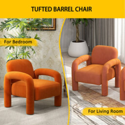 Seynar Orange Velvet Tufted Barrel Accent Chair, Upholstered Armchair For Living Room Or Bedroom - thumbnail 4