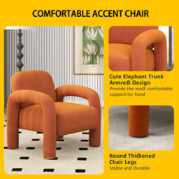 Seynar Orange Velvet Tufted Barrel Accent Chair, Upholstered Armchair For Living Room Or Bedroom - thumbnail 6