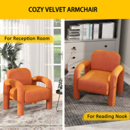 Seynar Orange Velvet Tufted Barrel Accent Chair, Upholstered Armchair For Living Room Or Bedroom - thumbnail 5