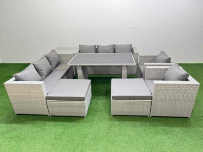 Fimous 10 Seater Wicker Pe Rattan Furniture Outdoor Dining Table 3 Seater Sofa Armchair Set With Side Table 2 Big Stools - image 1