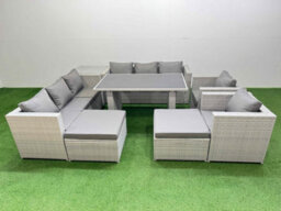 Fimous 10 Seater Wicker Pe Rattan Furniture Outdoor Dining Table 3 Seater Sofa Armchair Set With Side Table 2 Big Stools - thumbnail 1
