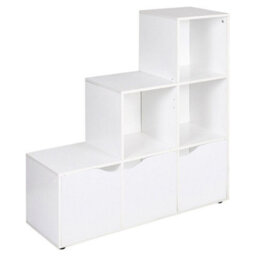 Urbn-Living Urbnliving Height 90.5Cm 6 Cube Step Storage White Bookcase With Doors For Home Office Organizer Display Shelf Unit - thumbnail 1