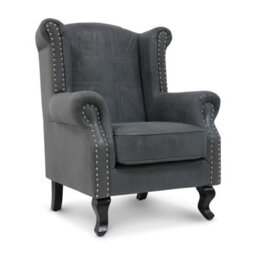 Faux Leather Suede Grey Wing Back Chair With Union Jack Flag - thumbnail 3