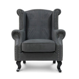 Faux Leather Suede Grey Wing Back Chair With Union Jack Flag - thumbnail 2