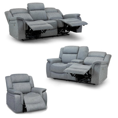 Furnishings For Less UK Linden Leather Aire Recliner 3 Seater + 2 Seater + Armchair Grey - image 1