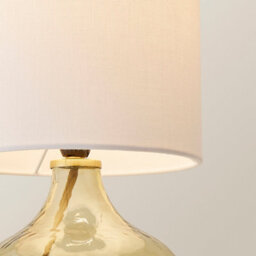Valuelights Emily Natural Linen Drum Shade Dark Green Glass Teardrop Table Lamp - thumbnail 4