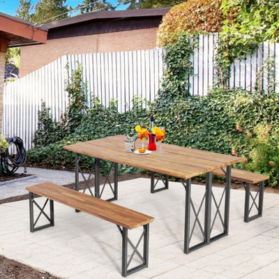 Outdoor Picnic Table And Bench Set Garden Wood Dining Table - image 1