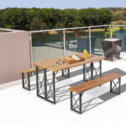 Outdoor Picnic Table And Bench Set Garden Wood Dining Table - thumbnail 5
