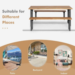 Outdoor Picnic Table And Bench Set Garden Wood Dining Table - thumbnail 4