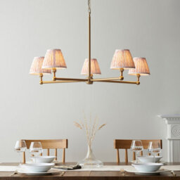 Luminosa Lighting Luminosa Santiago Brushed Aged Brass Plate Pendant Light With Peachy Keen Fabric Leaf Shade 16Cm 5X B22 - thumbnail 2