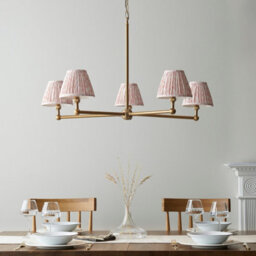 Luminosa Lighting Luminosa Santiago Brushed Aged Brass Plate Pendant Light With Peachy Keen Fabric Leaf Shade 16Cm 5X B22 - thumbnail 3