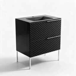 Bathroom City Elvia 600mm Black Vanity Unit With Black Ceramic Basin - Diamond Front Sink Cabinet, 2 Soft-Close Drawers - Chrome Handle - thumbnail 4