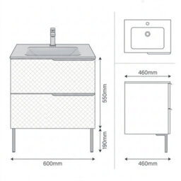 Bathroom City Elvia 600mm Black Vanity Unit With Black Ceramic Basin - Diamond Front Sink Cabinet, 2 Soft-Close Drawers - Chrome Handle - thumbnail 5